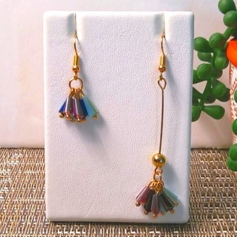 Asymmetrical Iridescent Cone Beads Tassel Earring